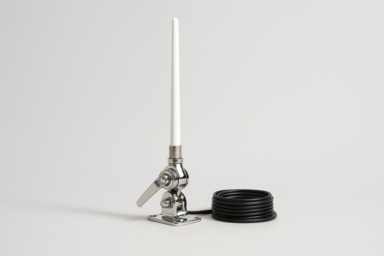 Antena VHF Northwind de 8 ft con base de trinquete de acero inoxidable